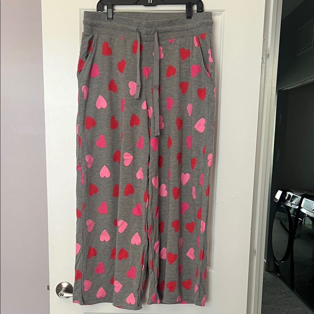 Torrid Gray Pajama Pants with Red and Pink Hearts